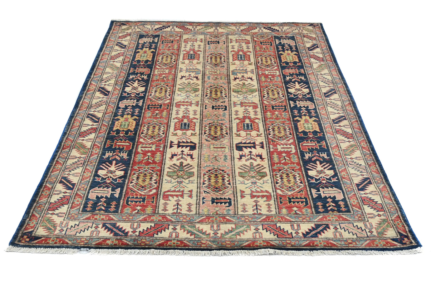Super Kazak Afghan Rug – Cream Stripe