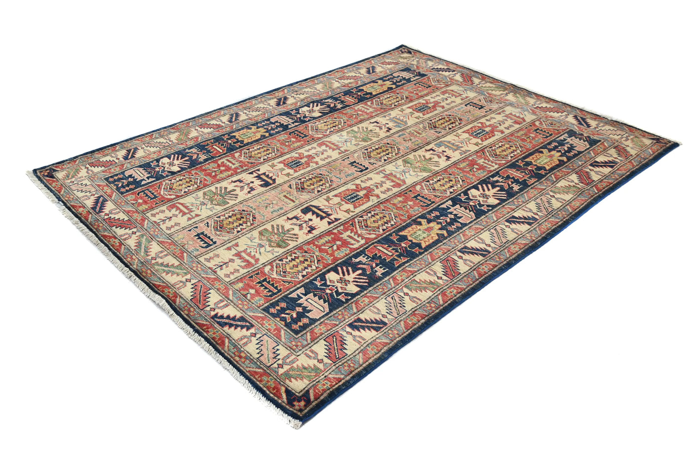 Super Kazak Afghan Rug – Cream Stripe