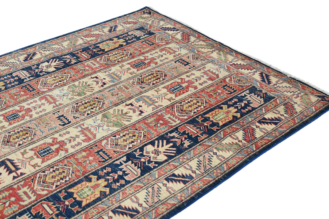 Super Kazak Afghan Rug – Cream Stripe