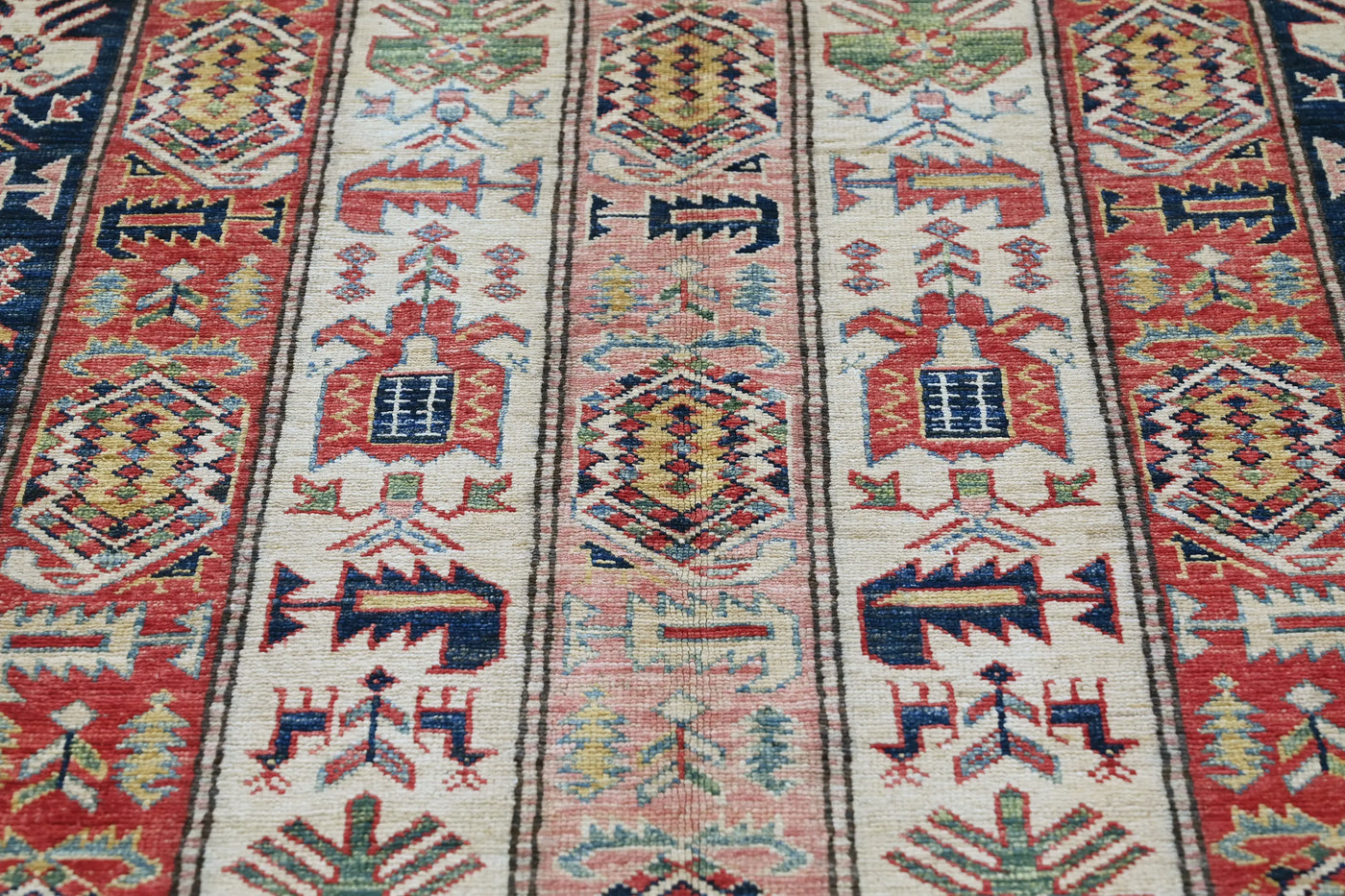 Super Kazak Afghan Rug – Cream Stripe
