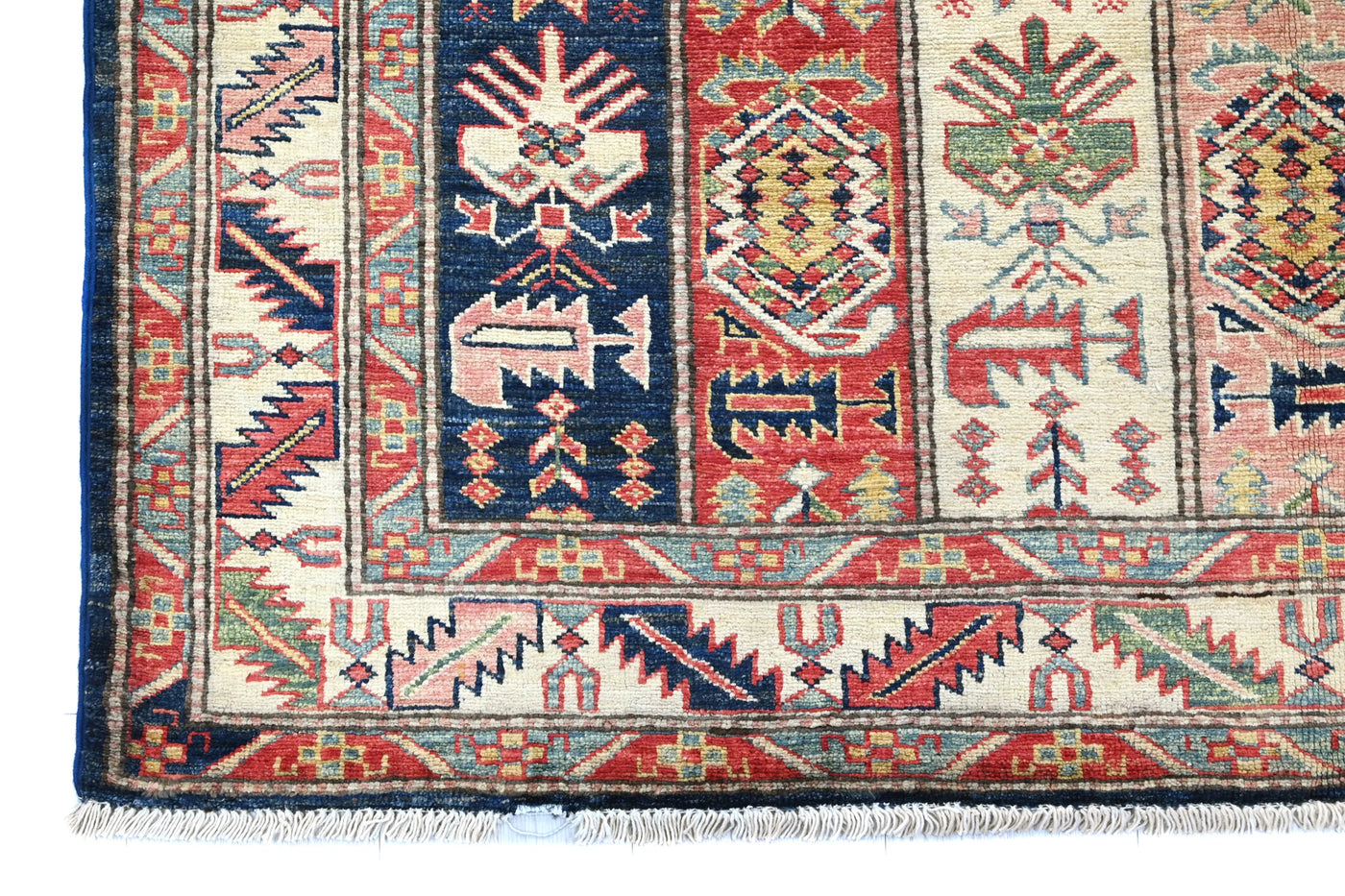 Super Kazak Afghan Rug – Cream Stripe