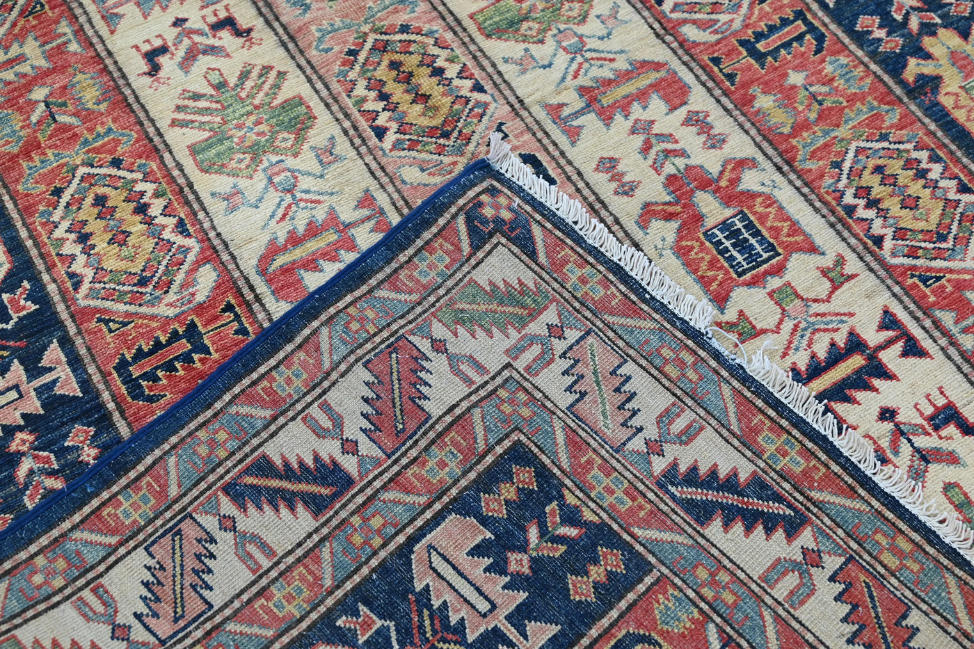 Super Kazak Afghan Rug – Cream Stripe