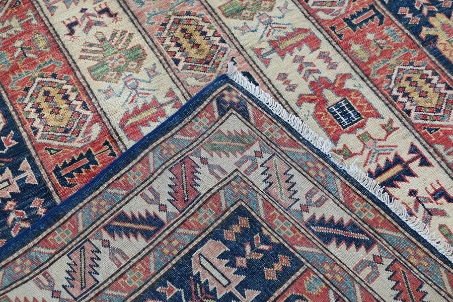 Super Kazak Afghan Rug – Cream Stripe