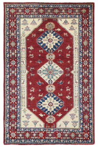 Super Kazak Afghan Rug – Crimson Stepped