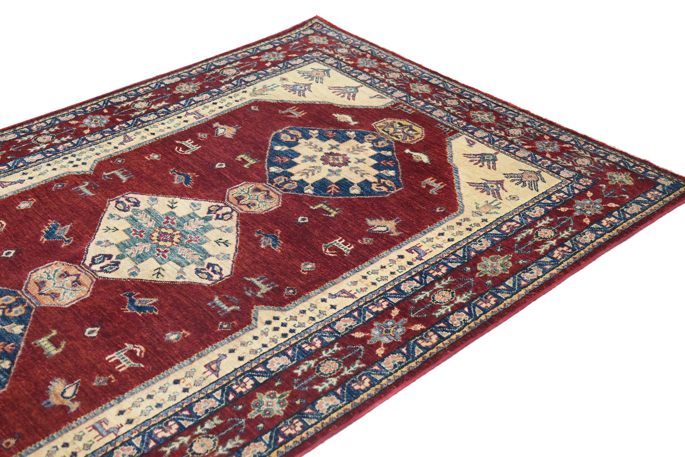 Super Kazak Afghan Rug – Crimson Stepped