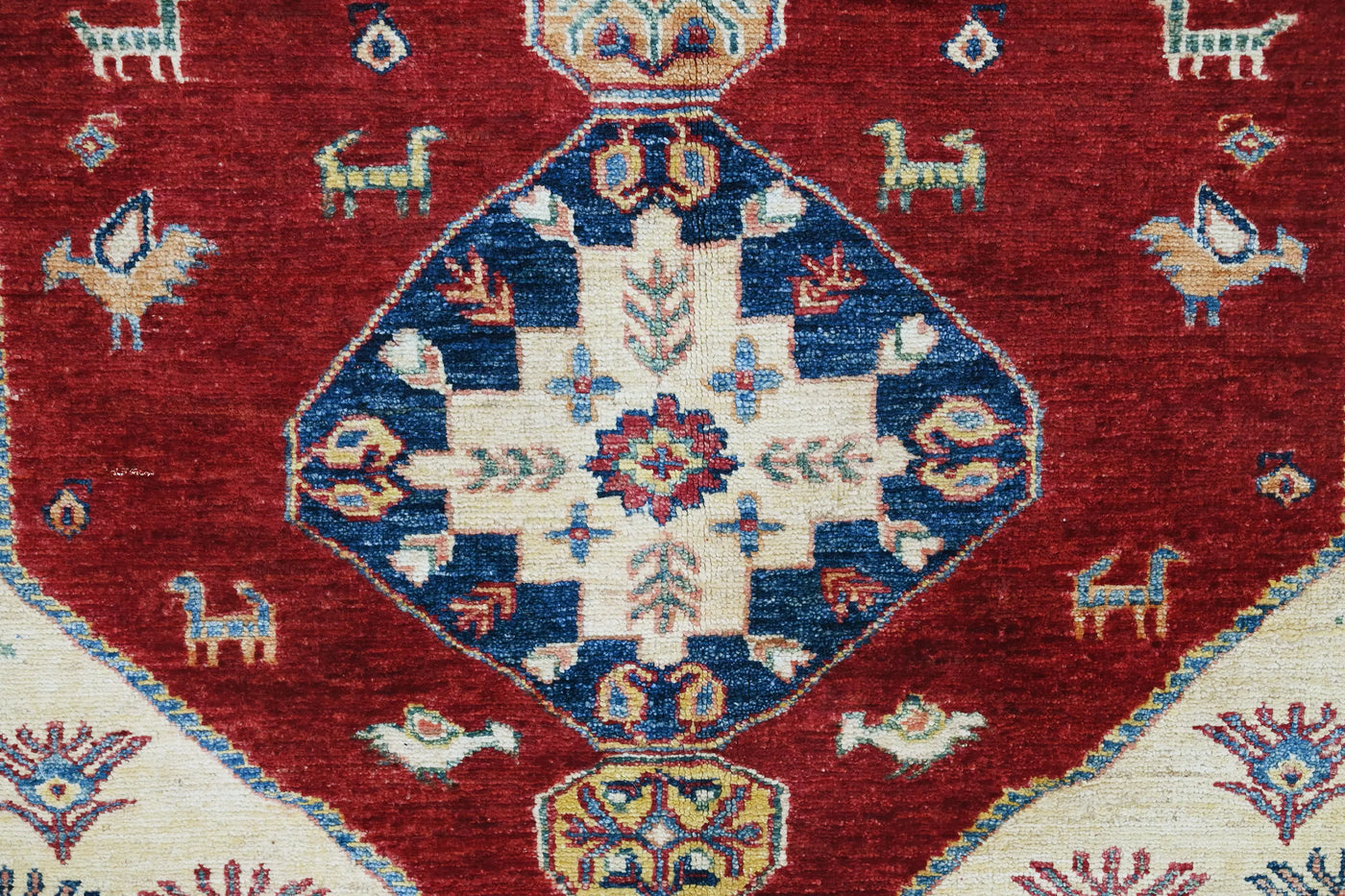 Super Kazak Afghan Rug – Crimson Stepped