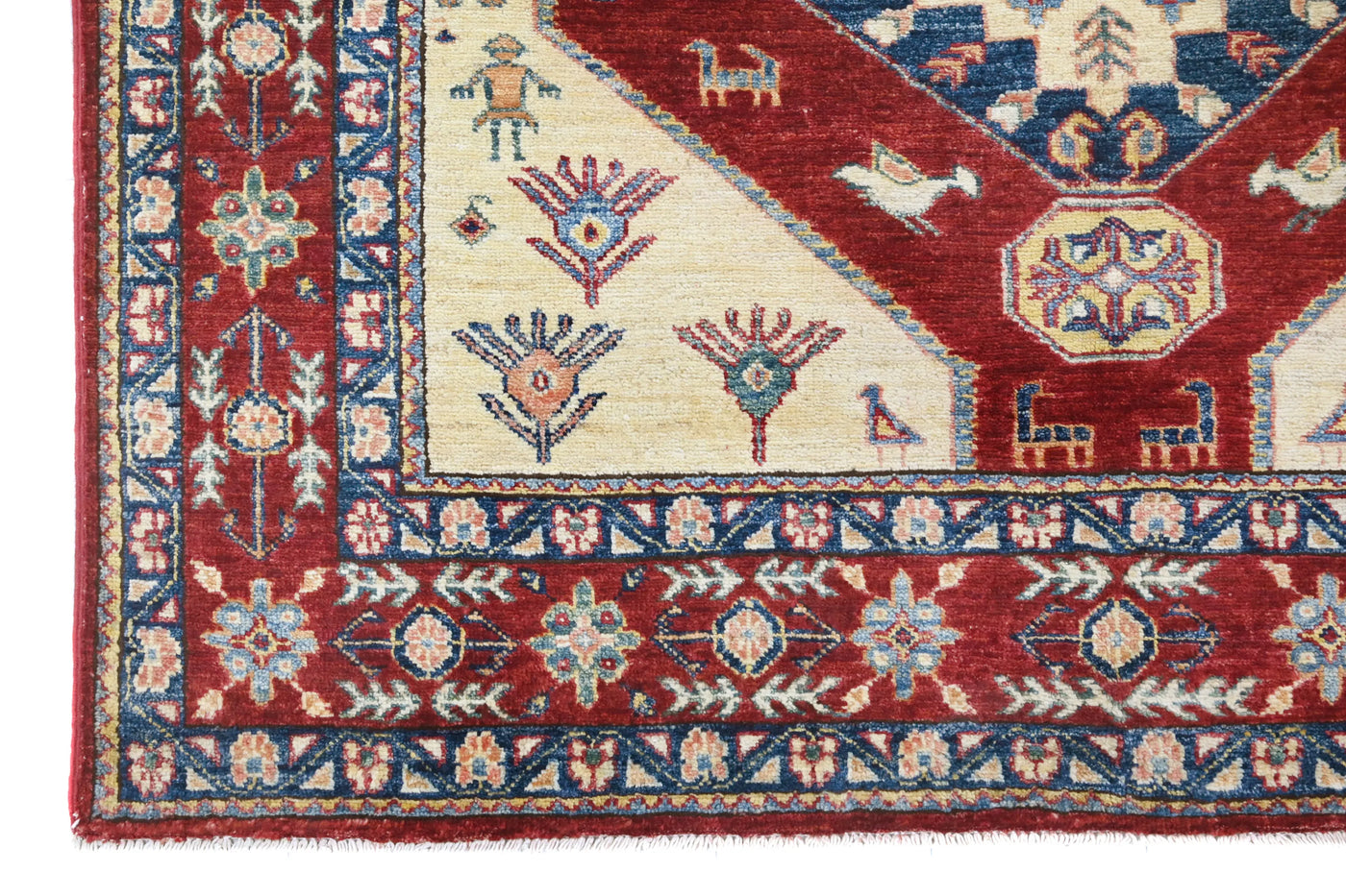 Super Kazak Afghan Rug – Crimson Stepped