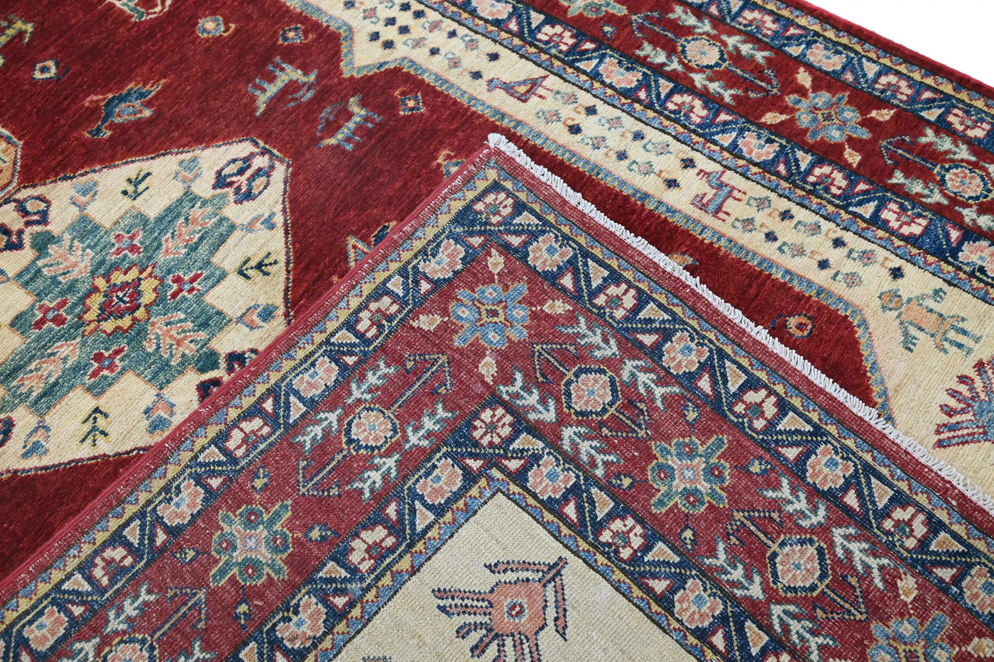 Super Kazak Afghan Rug – Crimson Stepped