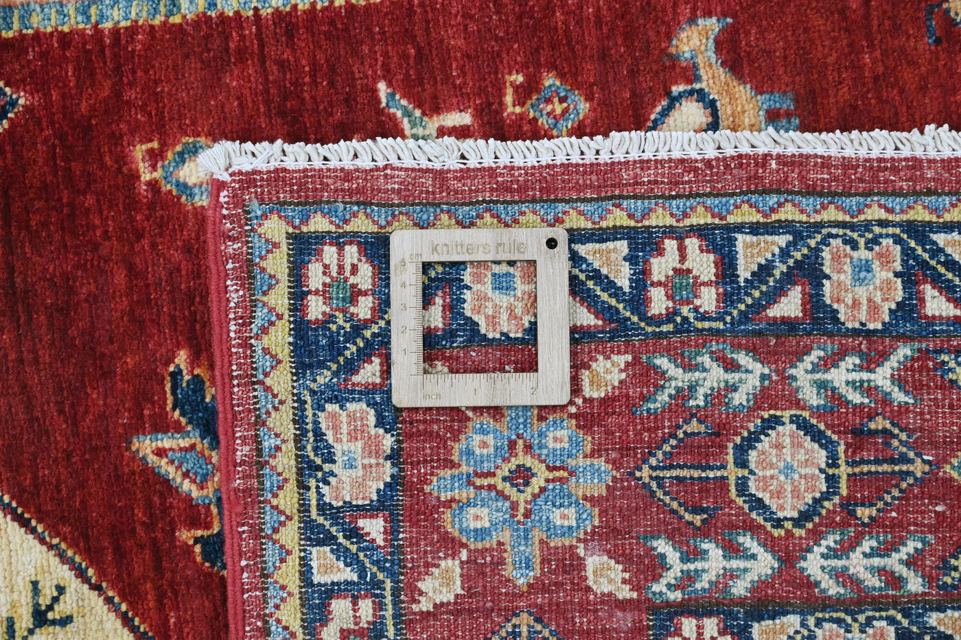 Super Kazak Afghan Rug – Crimson Stepped