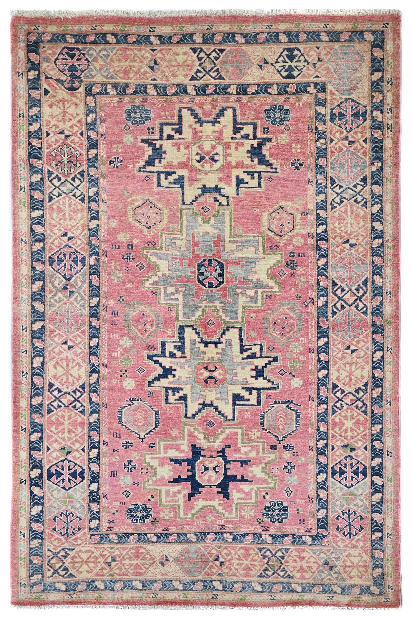 Super Kazak Afghan Rug – Blush Geometric