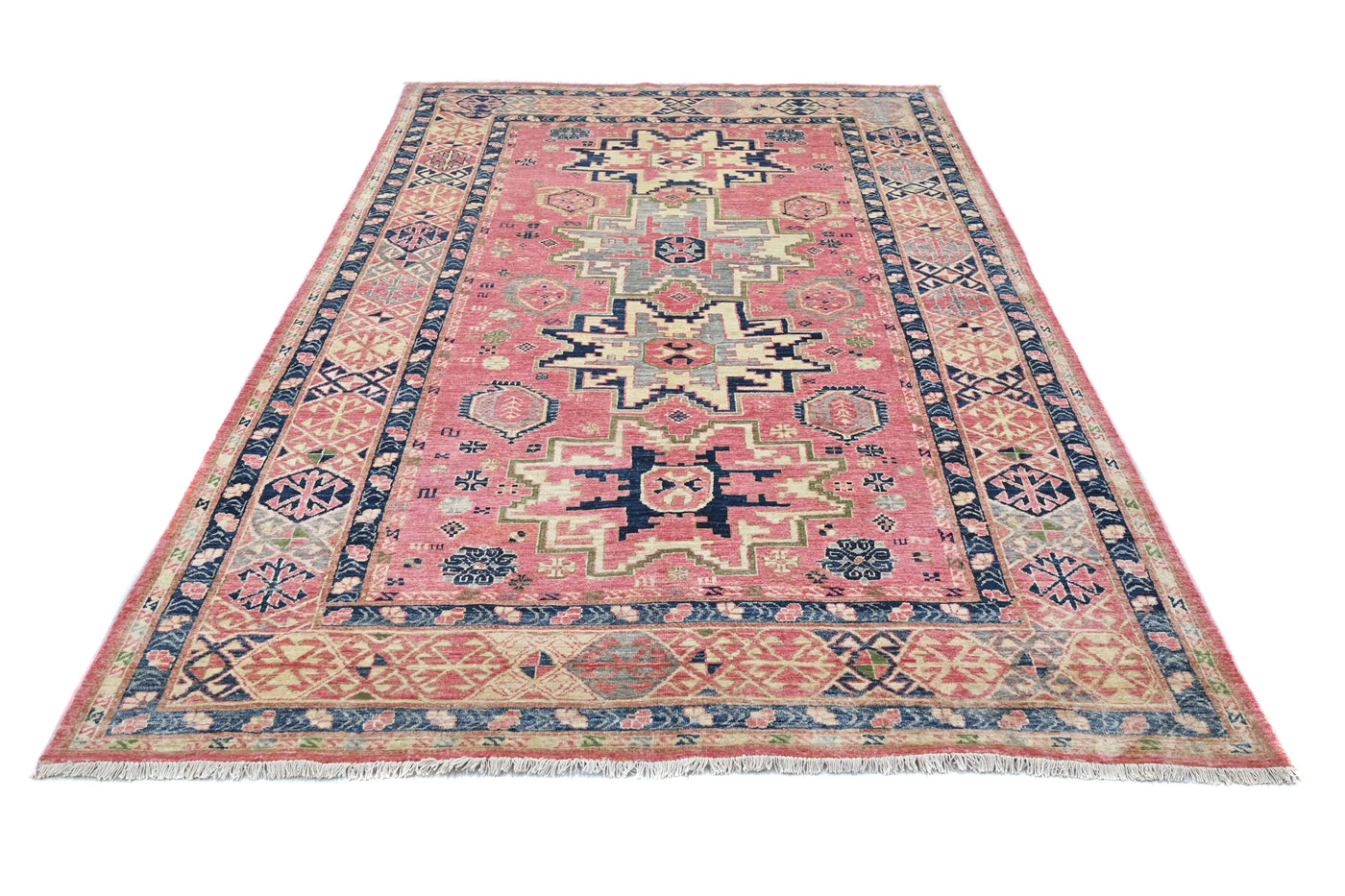 Super Kazak Afghan Rug – Blush Geometric