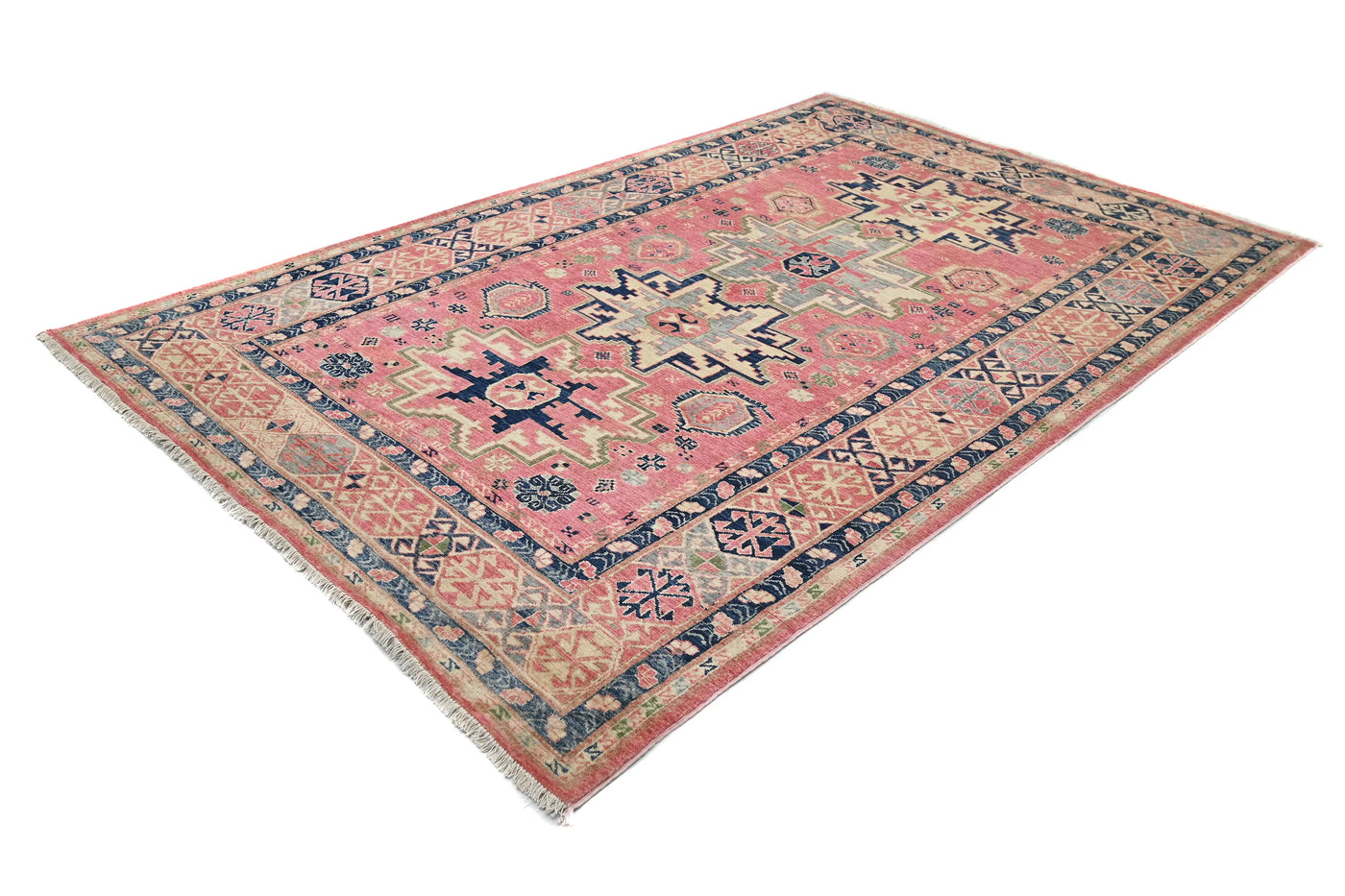 Super Kazak Afghan Rug – Blush Geometric