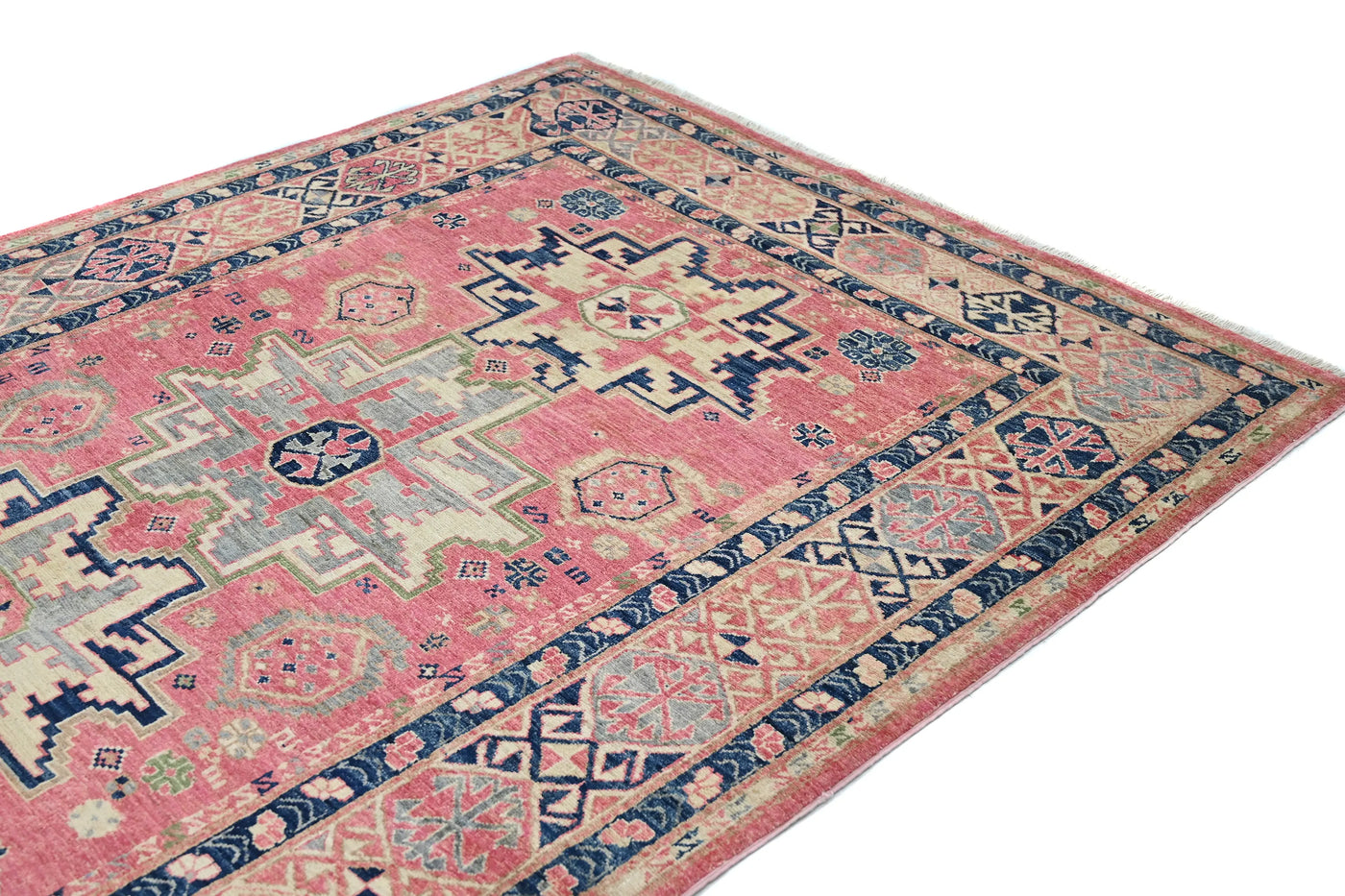 Super Kazak Afghan Rug – Blush Geometric