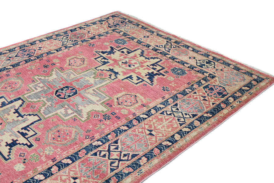 Super Kazak Afghan Rug – Blush Geometric