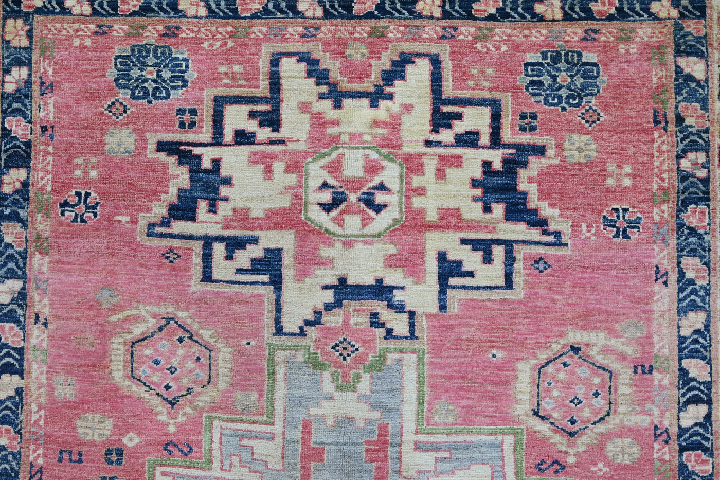 Super Kazak Afghan Rug – Blush Geometric