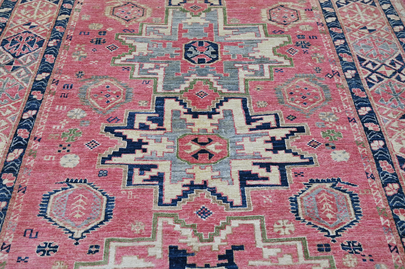 Super Kazak Afghan Rug – Blush Geometric