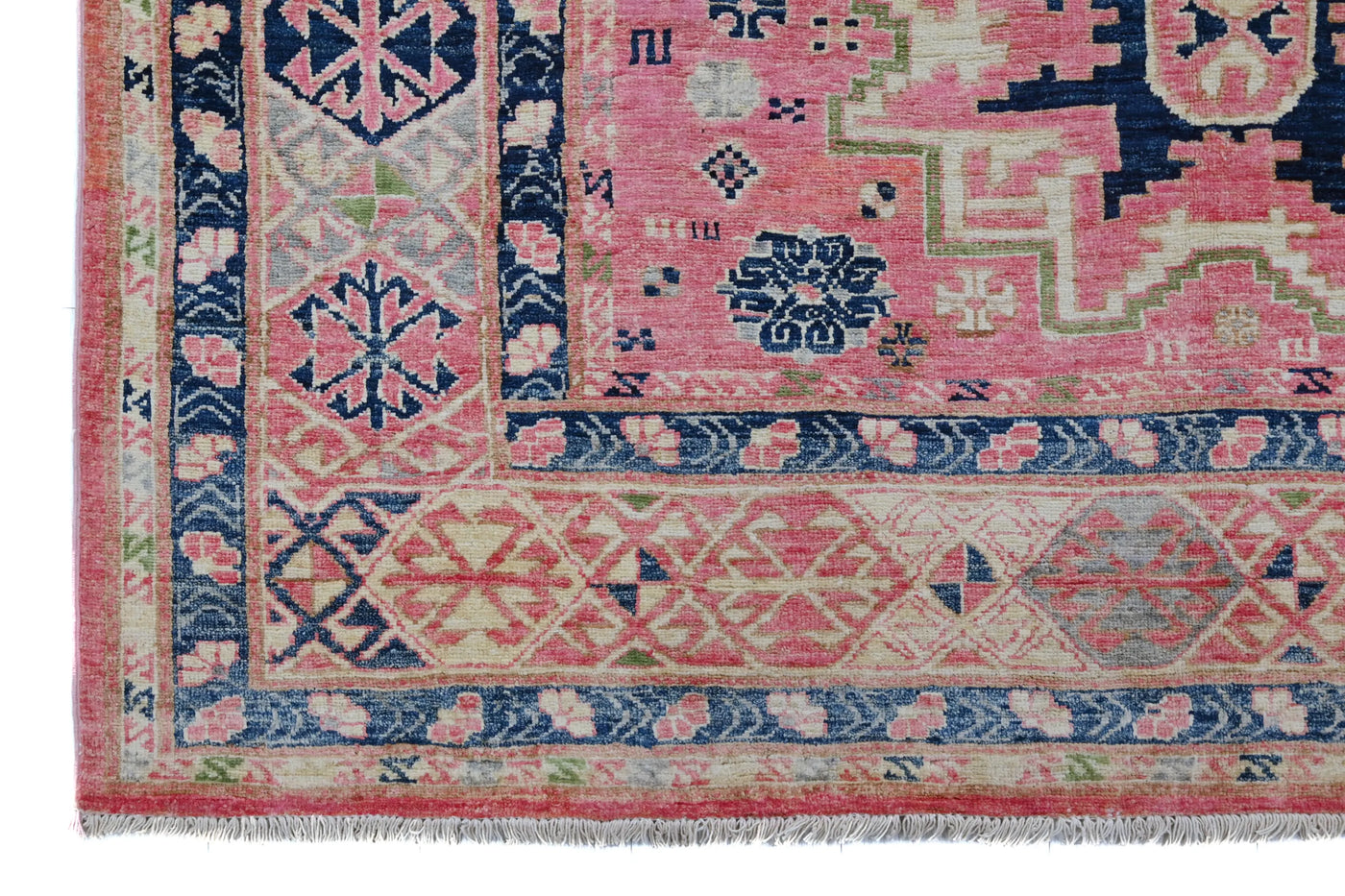 Super Kazak Afghan Rug – Blush Geometric