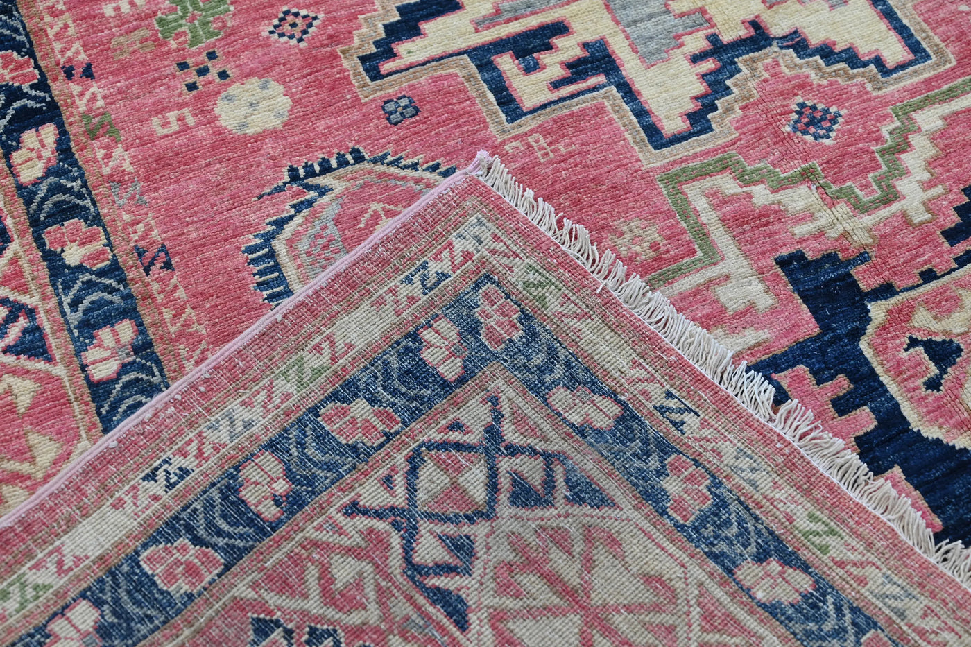 Super Kazak Afghan Rug – Blush Geometric