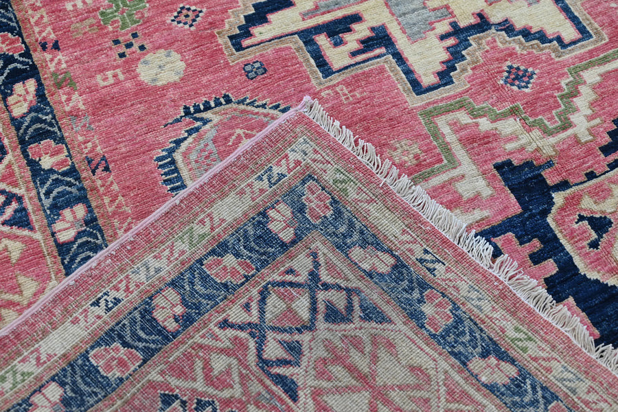 Super Kazak Afghan Rug – Blush Geometric