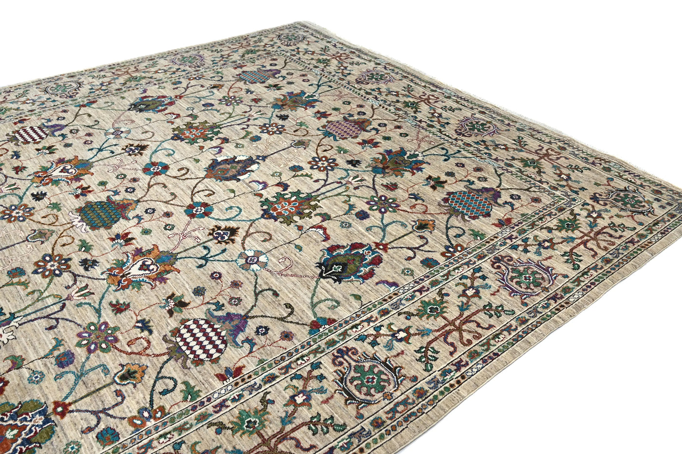 Khorjin Afghan Rug – Azure Patchwork