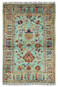 Khorjin Afghan Rug – Turquoise Tendrils