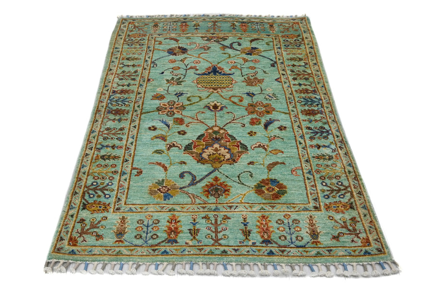 Khorjin Afghan Rug – Turquoise Tendrils