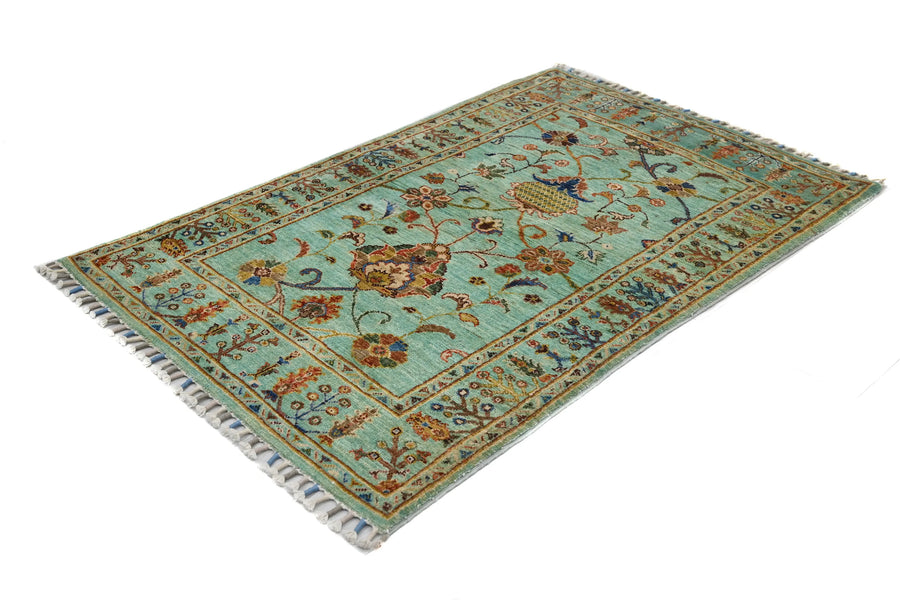 Khorjin Afghan Rug – Turquoise Tendrils