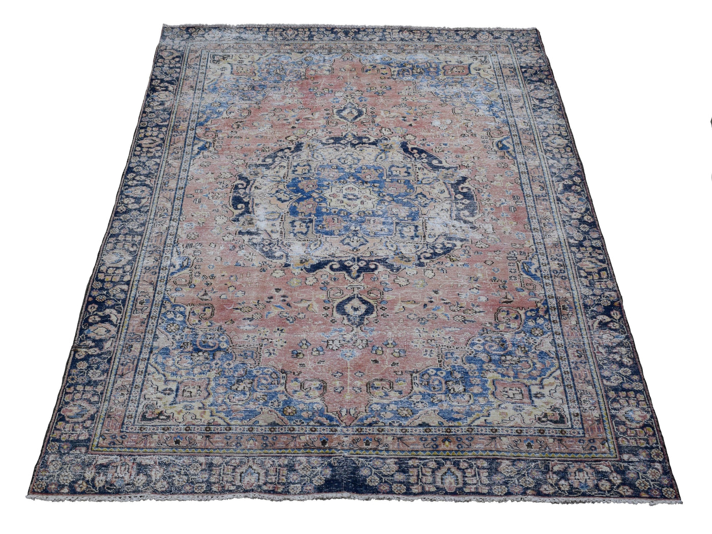 Vintage Distressed Persian Rug – Teal Echo