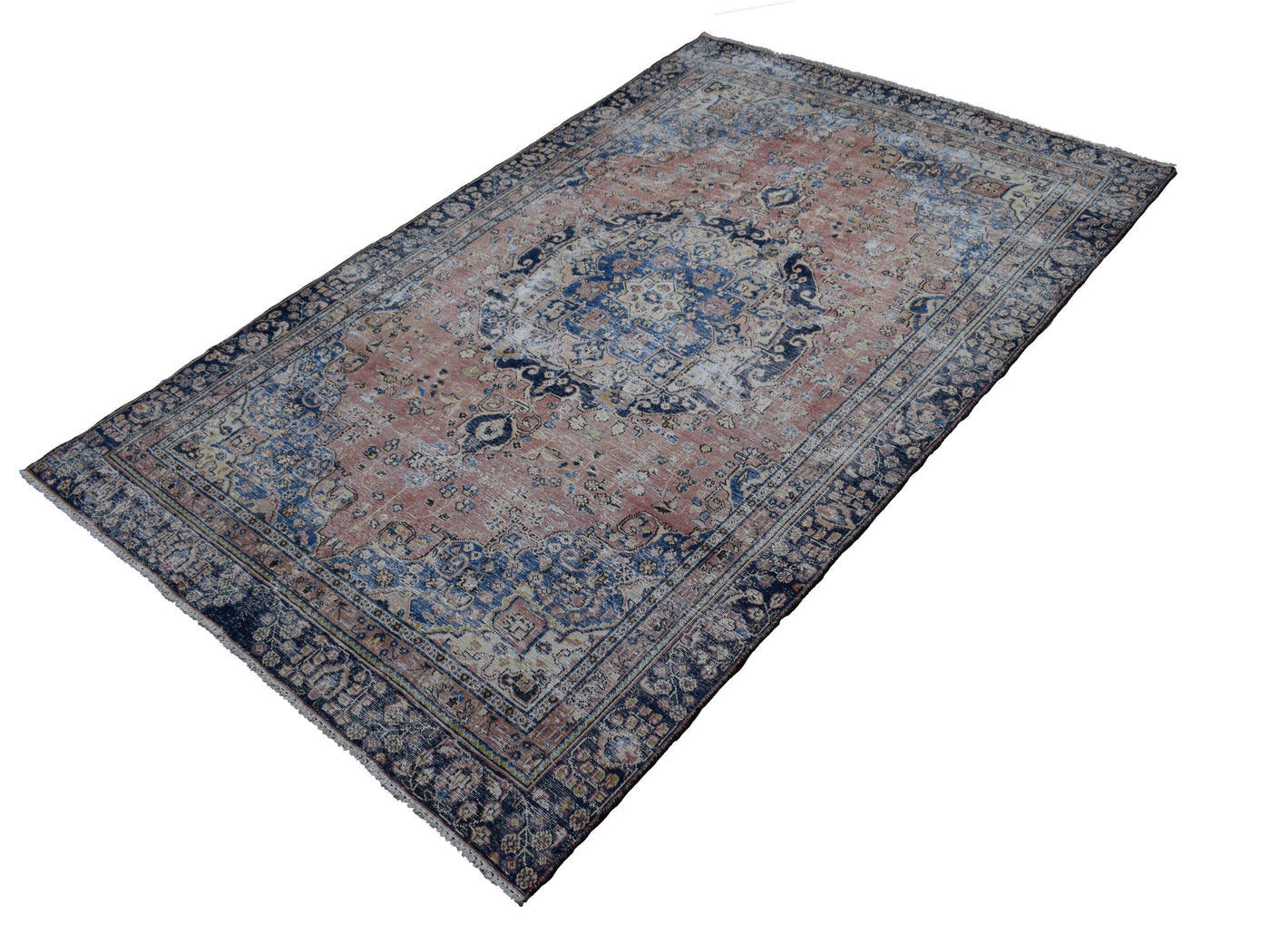 Vintage Distressed Persian Rug – Teal Echo
