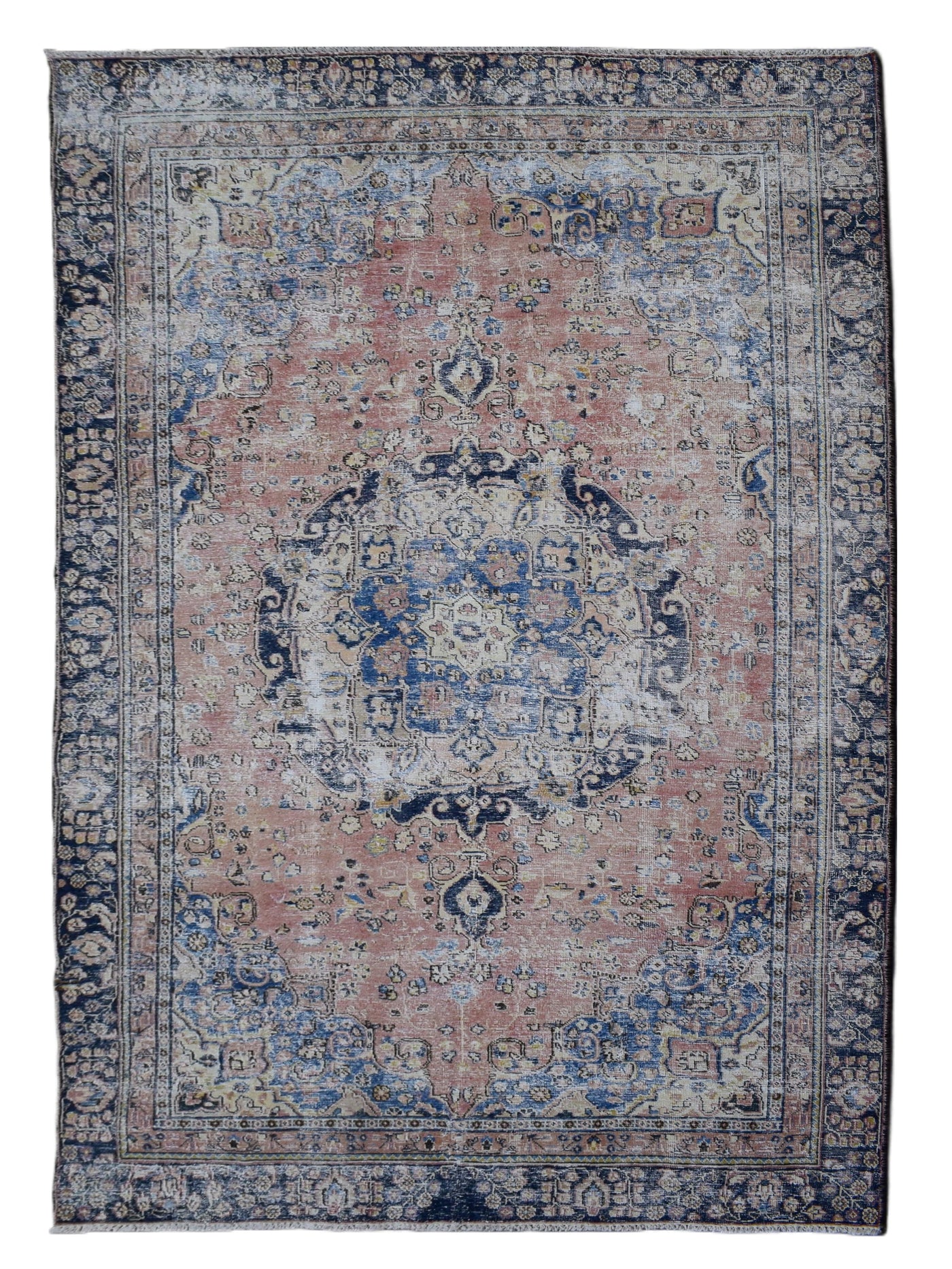 Vintage Distressed Persian Rug – Teal Echo