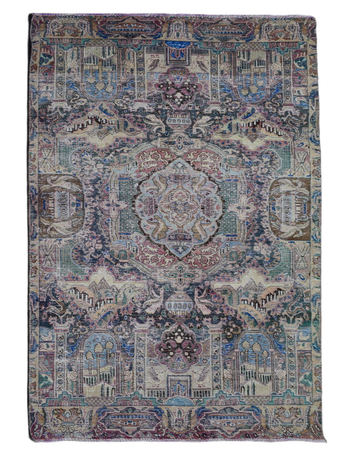 Vintage Distressed Persian Rug – Vermilion Fade