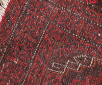 Backside of hand knotted vintage Baluchi Persian rug showing dense weave and authentic wool foundation
