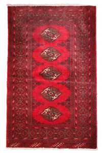 Hand knotted vintage Turkmen Persian rug 104x145 cm with rich red tribal gul pattern
