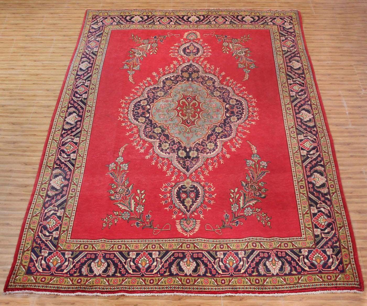 Large vintage Tabriz Persian rug 304x380 cm full view showing refined floral design and detailed borders
