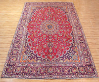Large vintage Mashad Persian rug 285x376 cm full view showing intricate floral design and wide ornate borders
