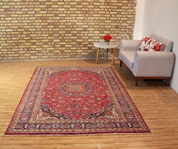 Hand Knotted Vintage Mashad Persian Rug, 198 x 295 cm (Clearance)