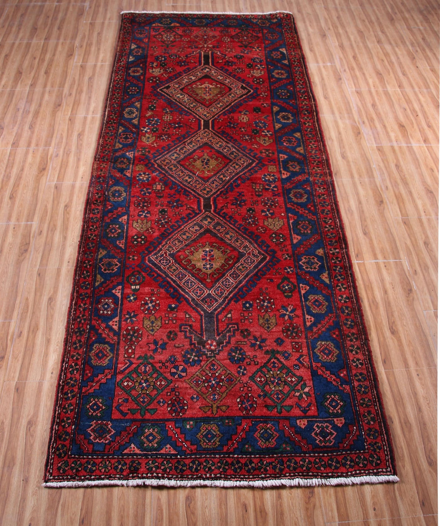 Vintage Hamadan Persian Runner Rug – Crimson Passage