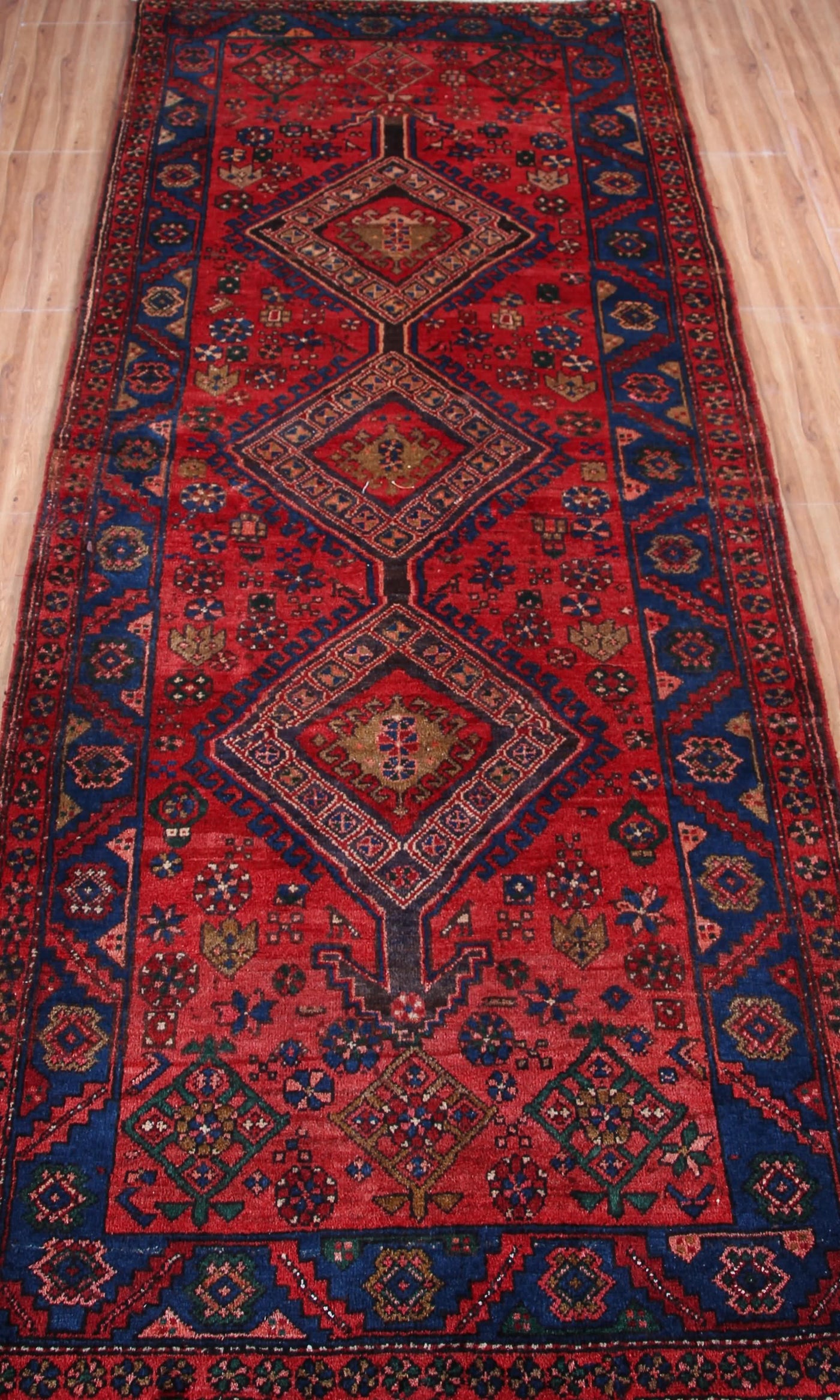 Vintage Hamadan Persian Runner Rug – Crimson Passage