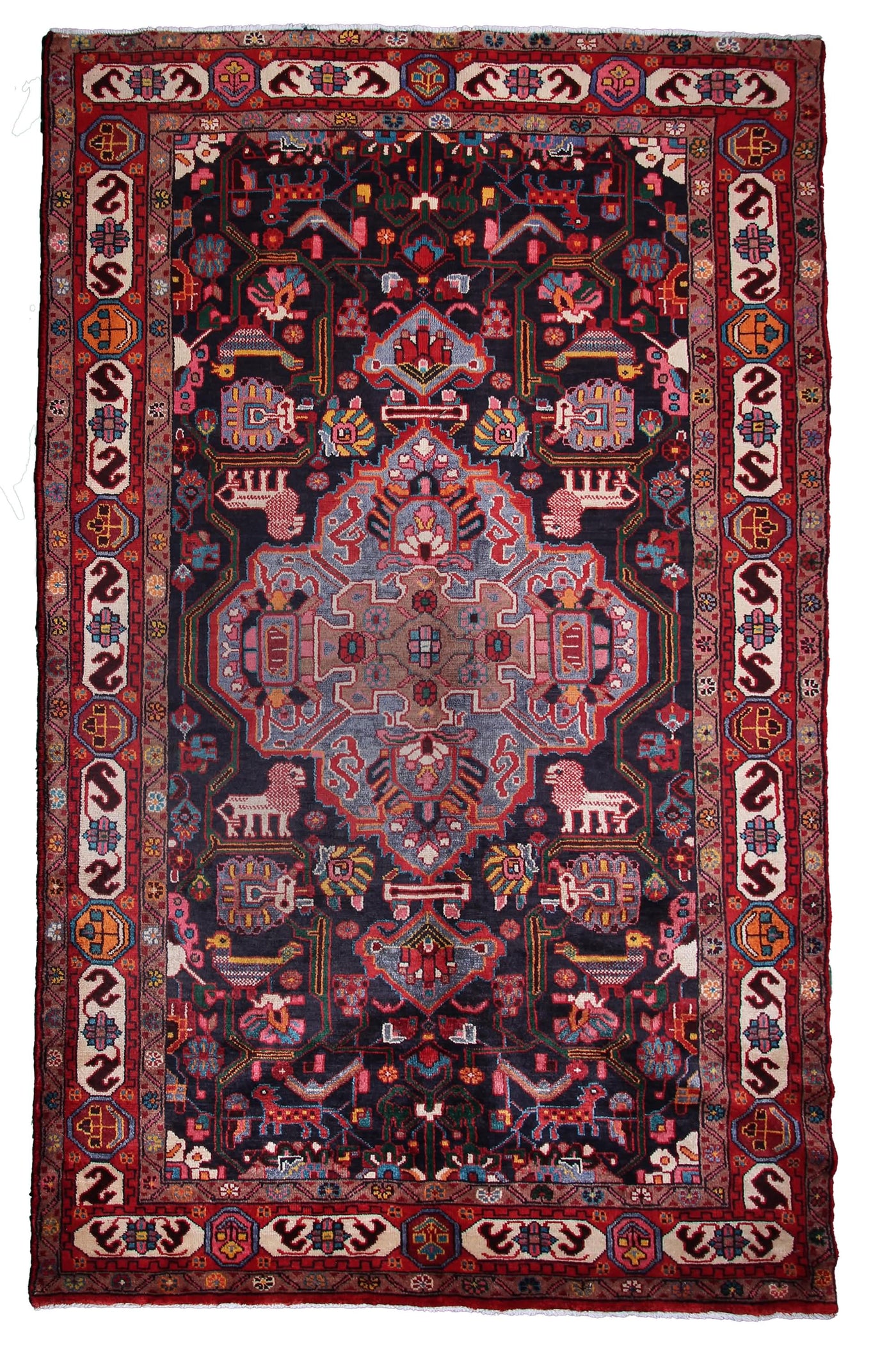 Vintage Nahavand Persian Rug – Cerulean Labyrinth