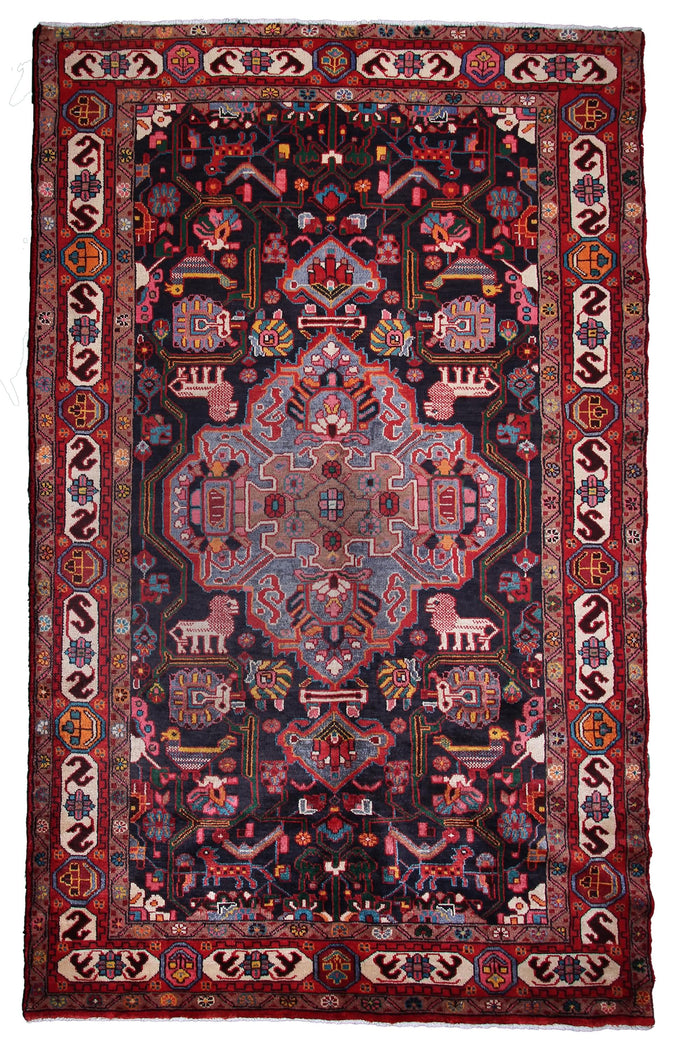 Vintage Nahavand Persian Rug – Cerulean Labyrinth