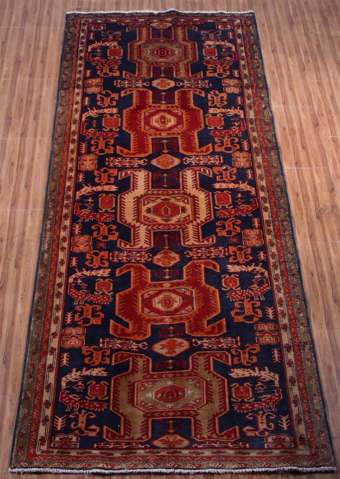 Vintage Ardabil Persian Runner Rug – Ruby Medallion