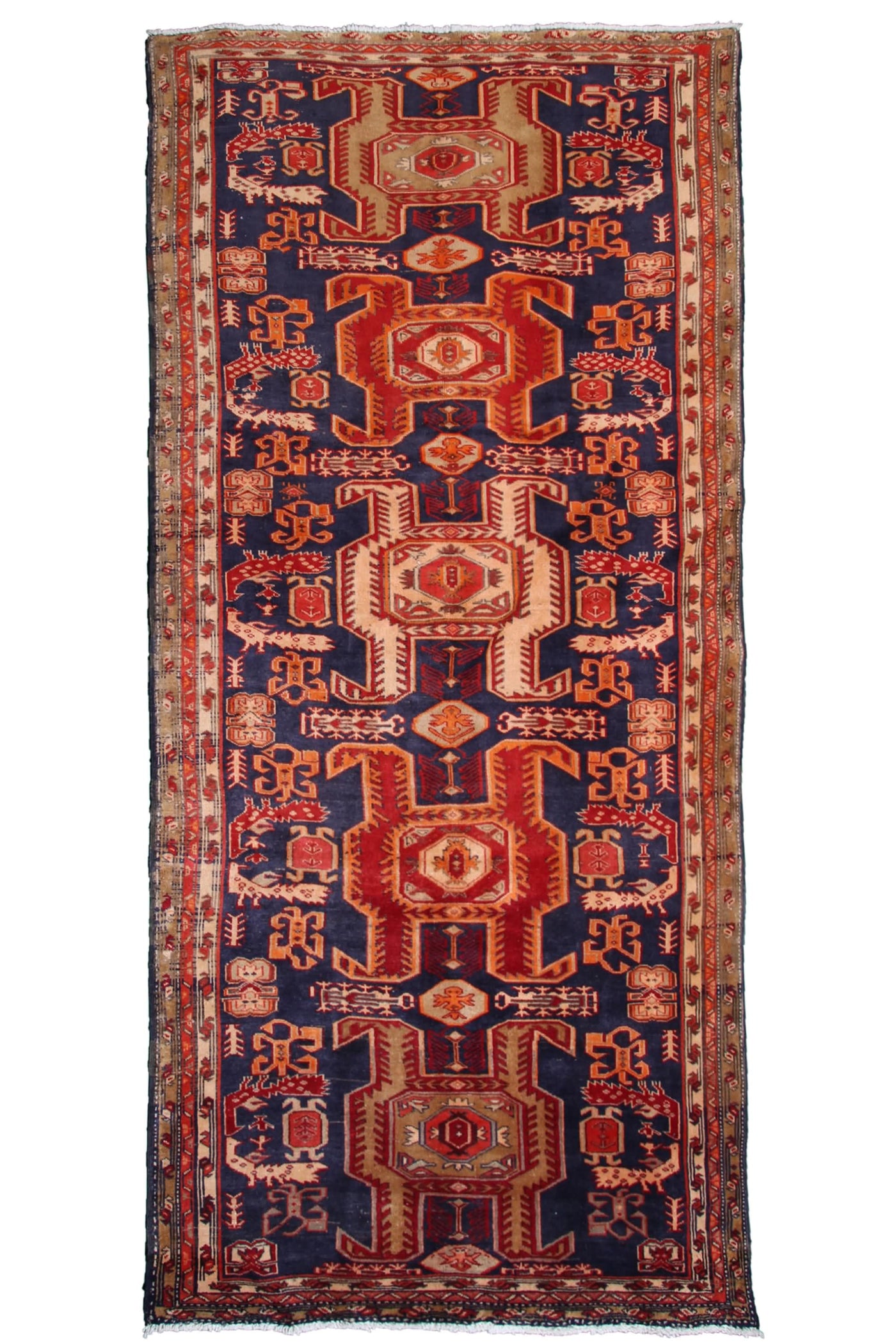 Vintage Ardabil Persian Runner Rug – Ruby Medallion