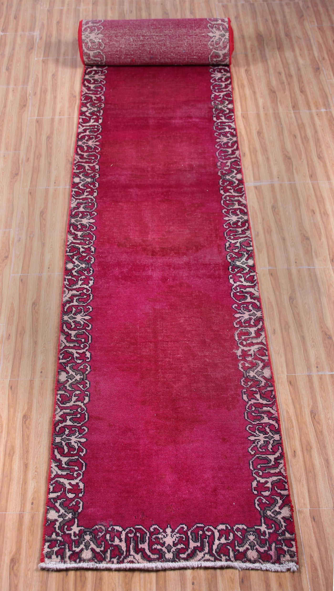 Vintage Tabriz Persian Runner Rug – Garnet Bands