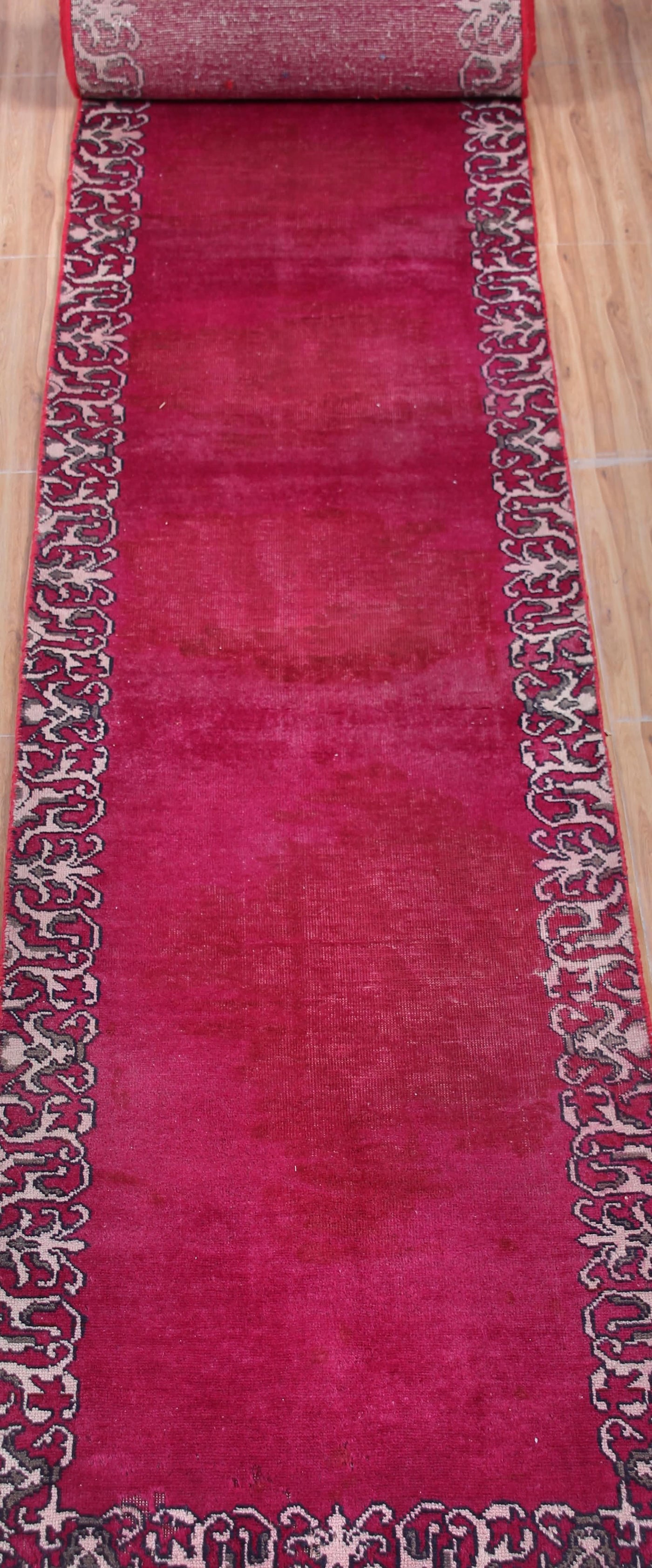 Vintage Tabriz Persian Runner Rug – Garnet Bands