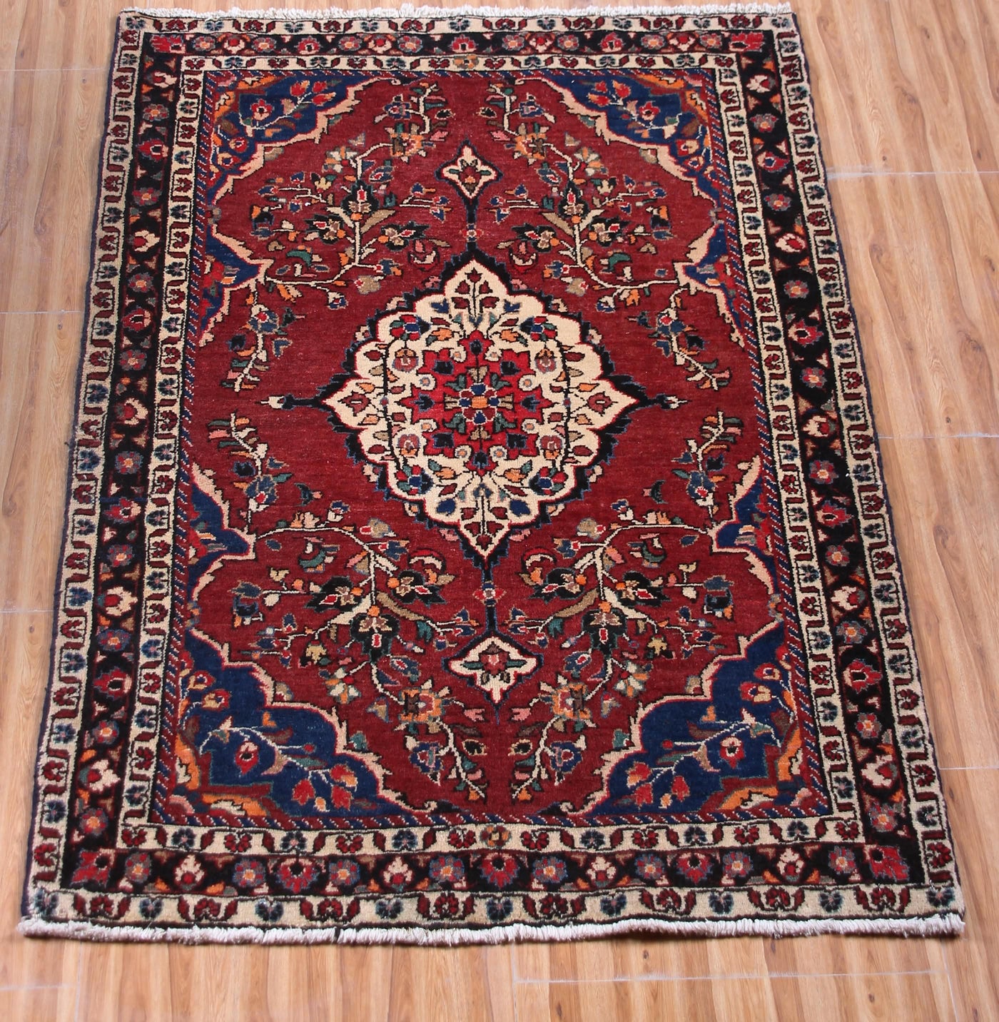 Vintage Hamadan Persian Rug – Vermilion Triptych