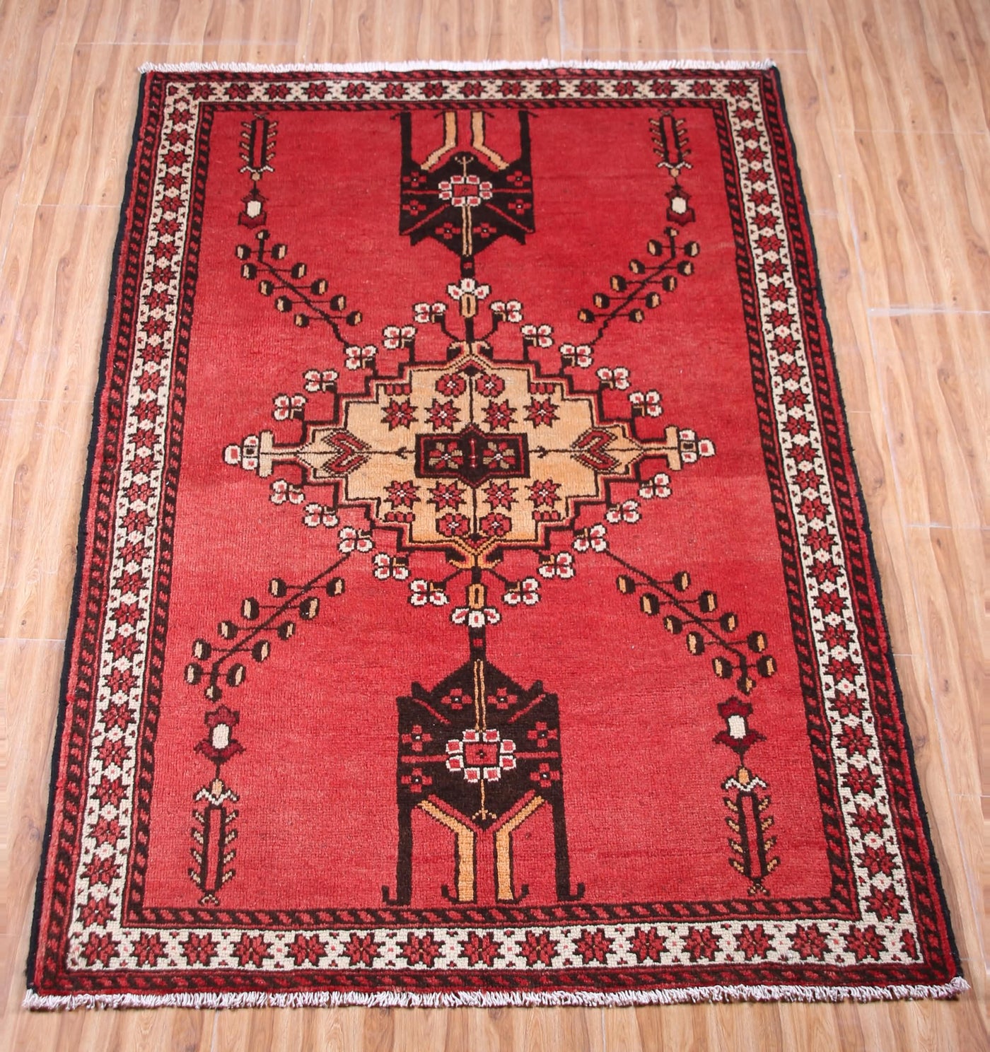 Vintage Ferdos Persian Rug – Vermilion Botanical