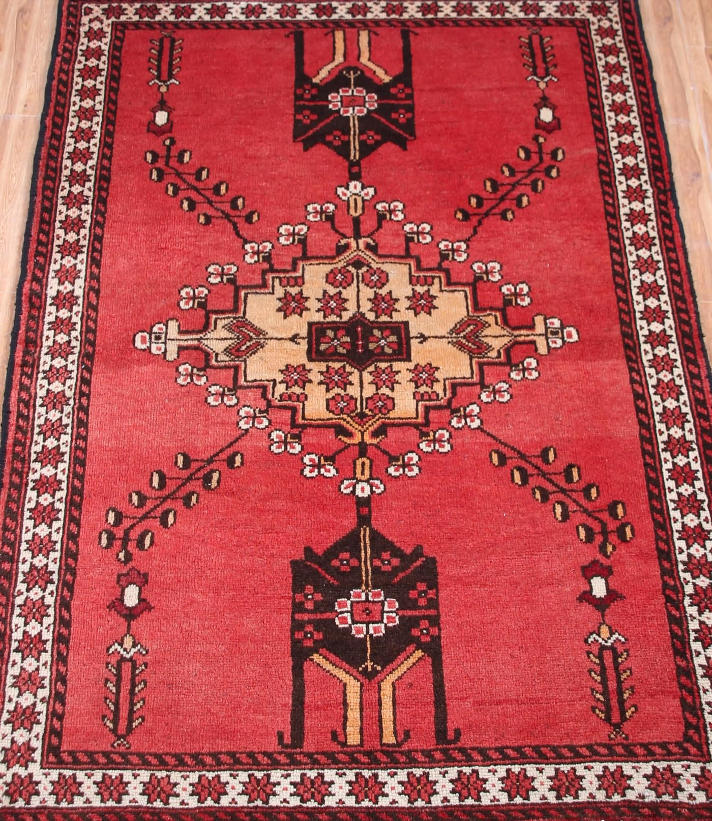 Vintage Ferdos Persian Rug – Vermilion Botanical