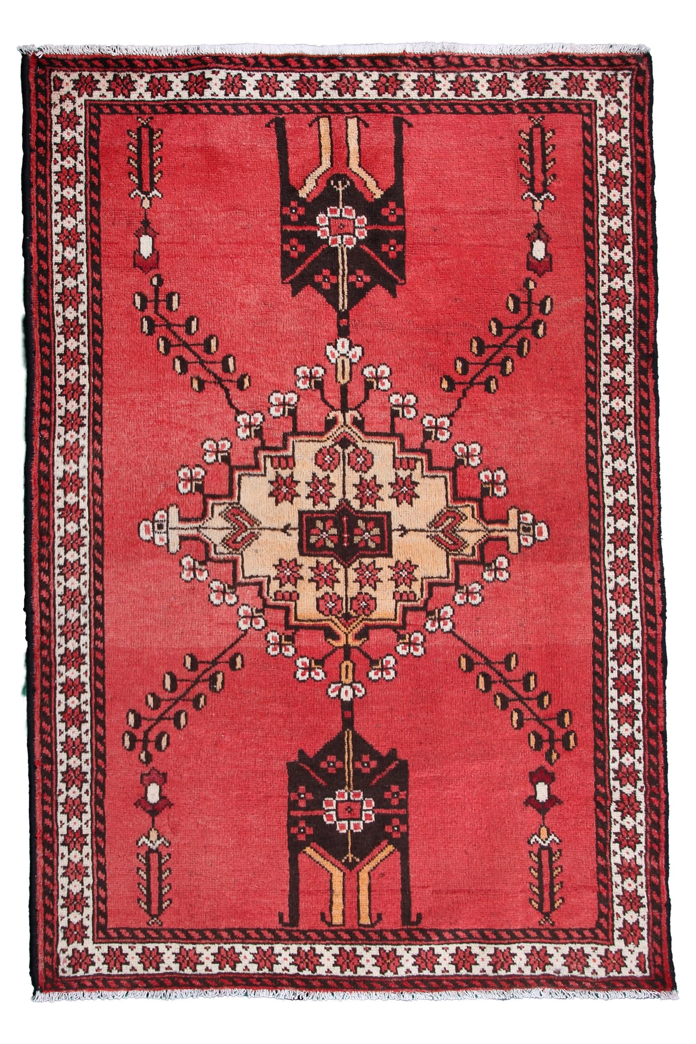 Vintage Ferdos Persian Rug – Vermilion Botanical