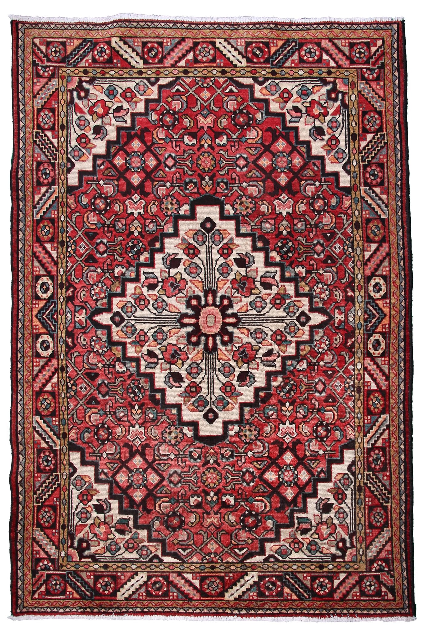 Vintage Hamadan Persian Rug – Bone Mandala