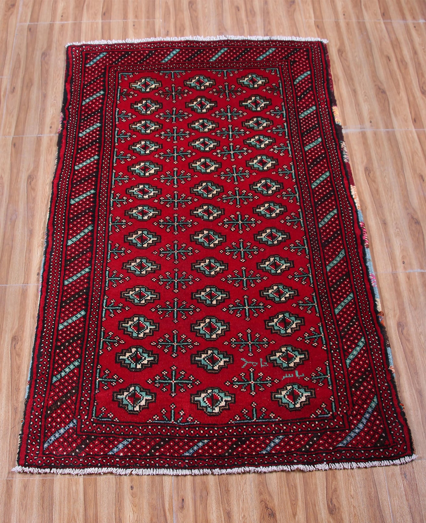 Vintage Turkmen Persian Rug – Claret Mosaic